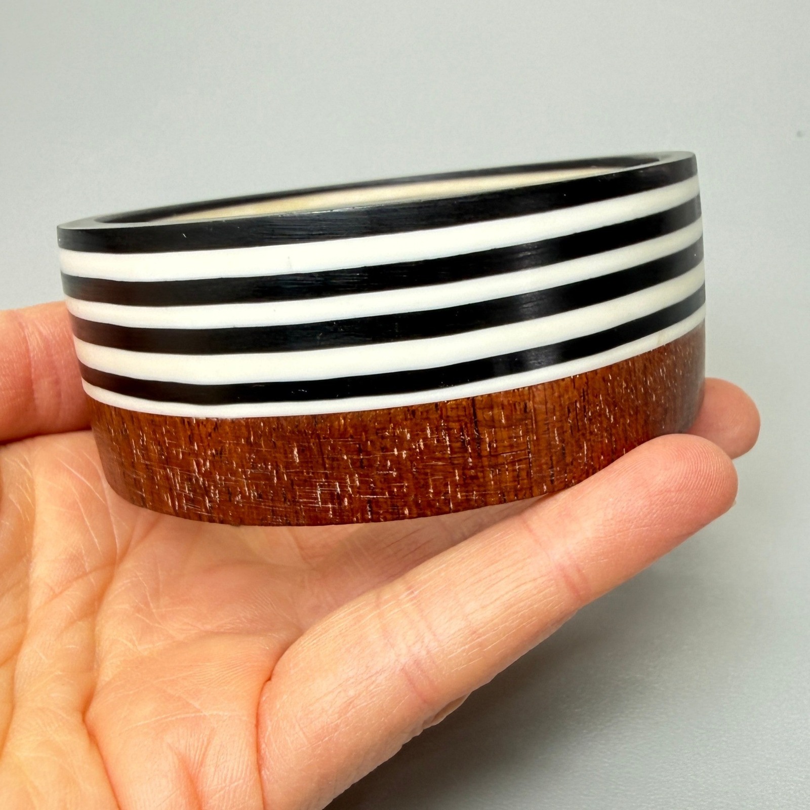 Wood And Resin Striped Bangle Bracelet Size 8 Nautical Summer Coastal Chic